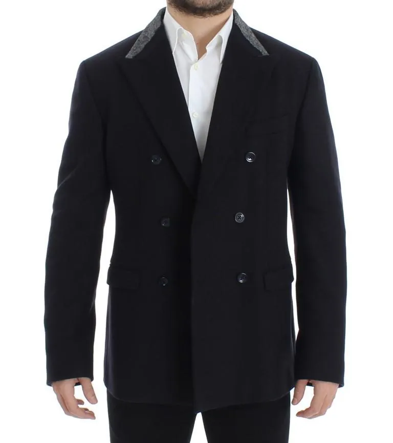 Black wool stretch double blazer