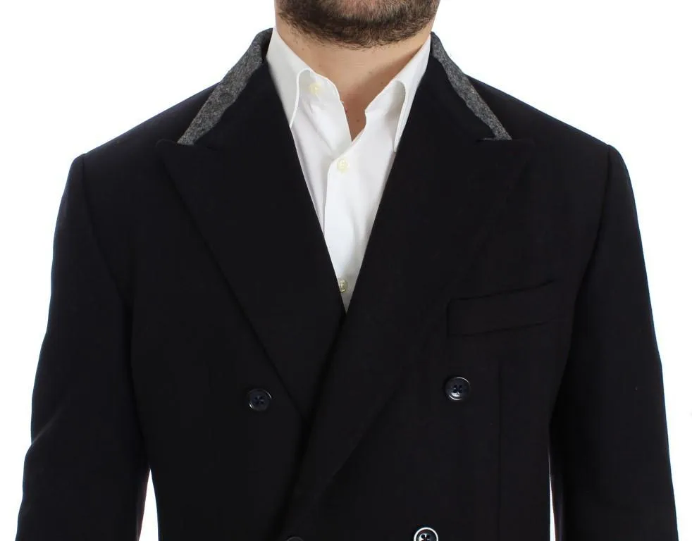 Black wool stretch double blazer