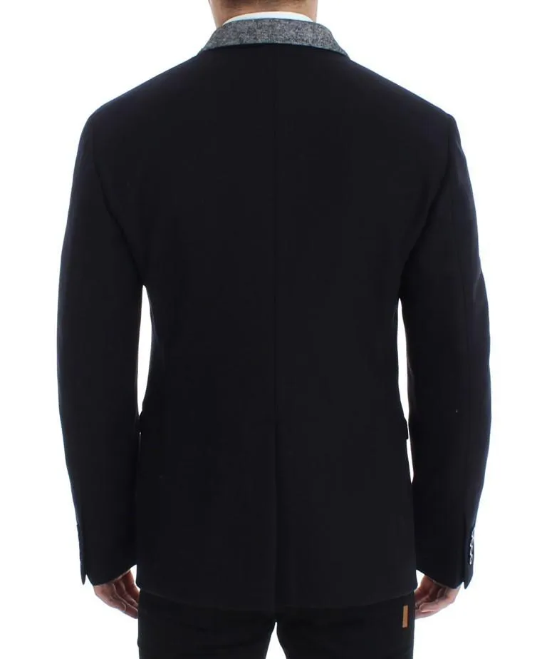 Black wool stretch double blazer