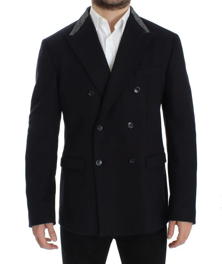Black wool stretch double blazer