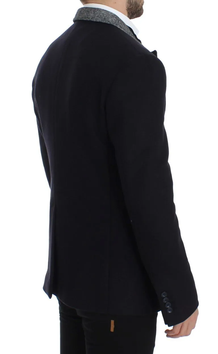Black wool stretch double blazer