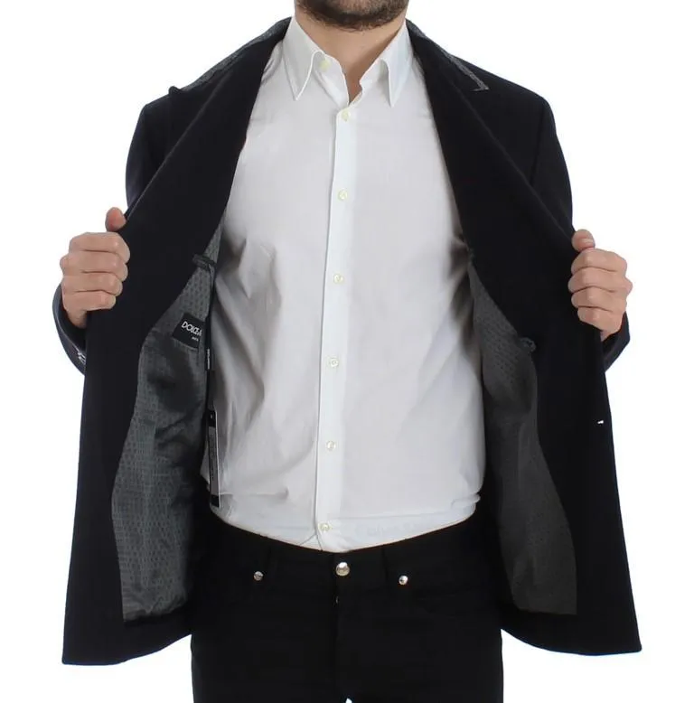 Black wool stretch double blazer