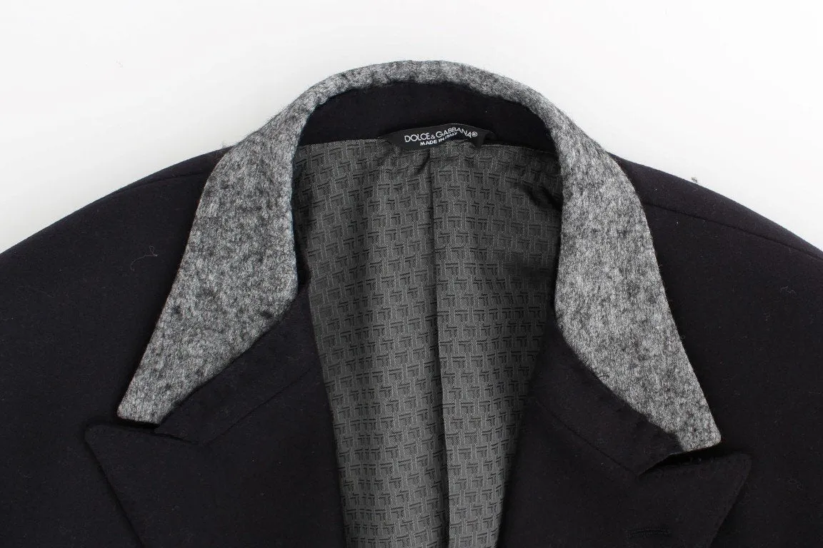 Black wool stretch double blazer