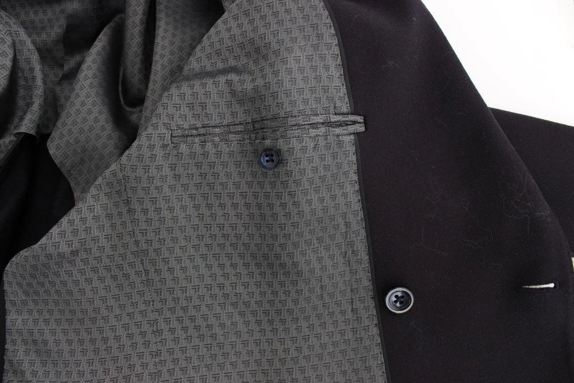 Black wool stretch double blazer