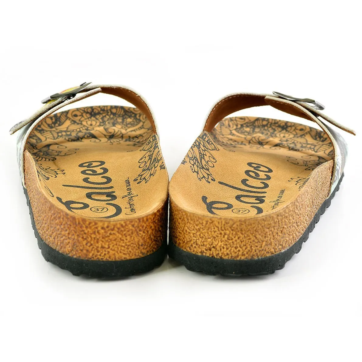 Black, Yellow, Green Shaped Abstract Patterned Sandal - CAL907