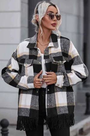 Blakely Plaid Collared Neck Snap Front Jacket