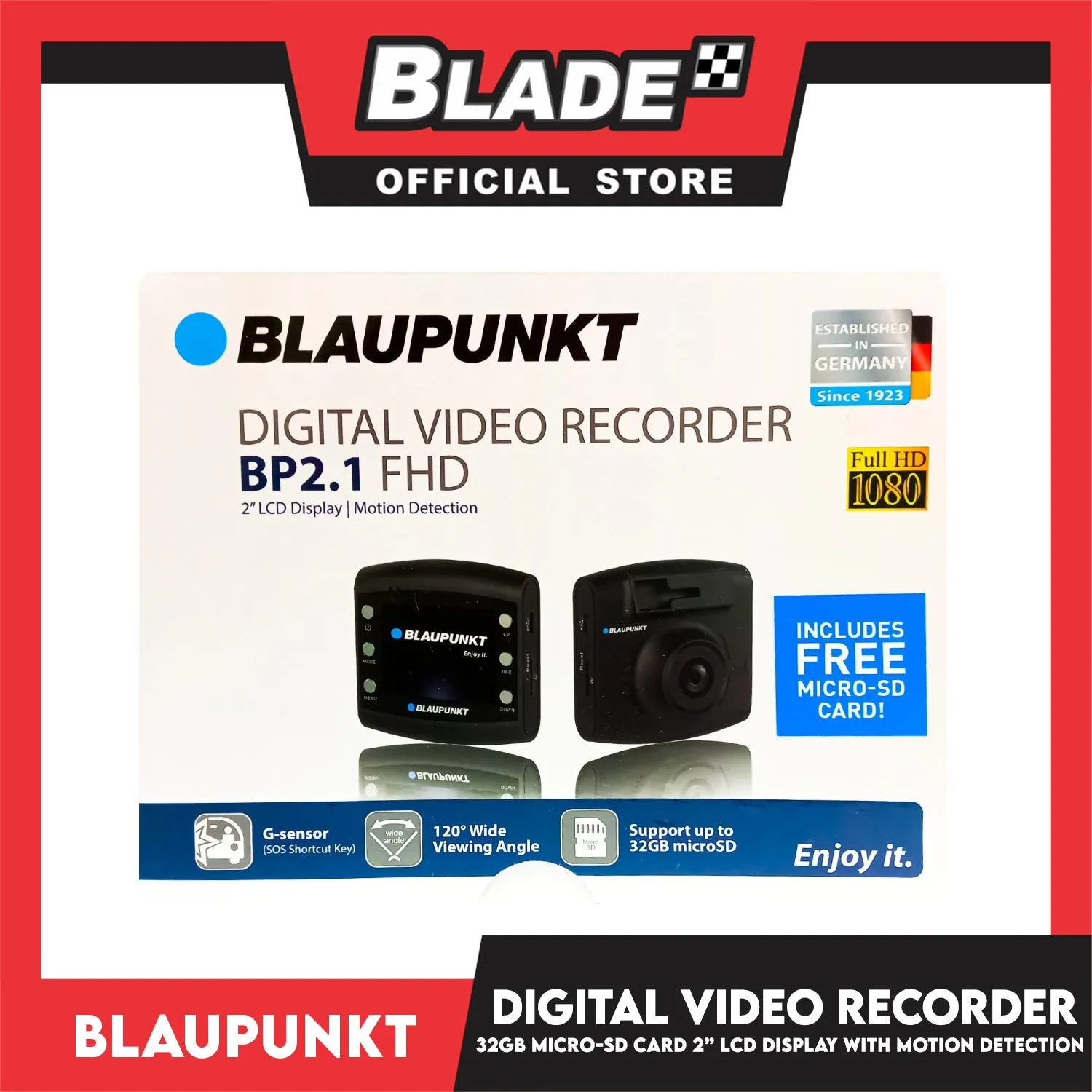Blaupunkt Digital Video Recorder BP2.1 FHD 2'' LCD Display with Free 32gb Micro-SD Card