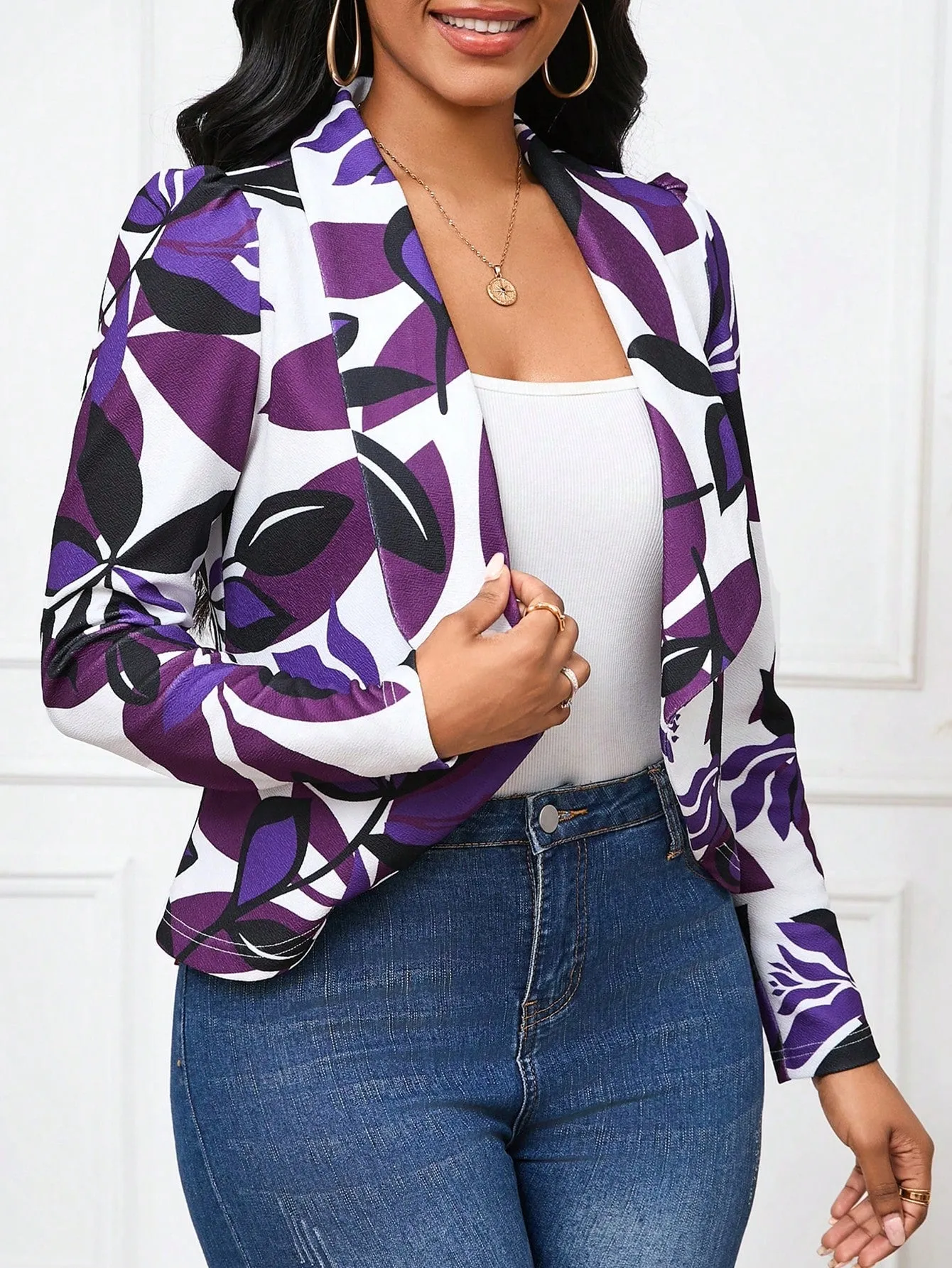 Blazer Blanco de Mujer con Estampado Morado