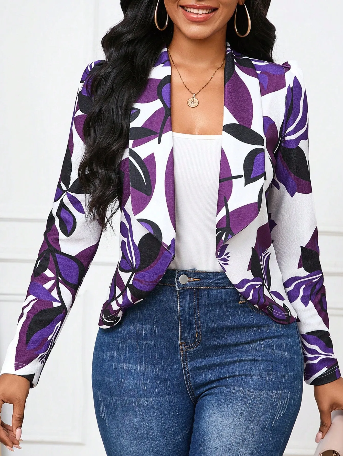 Blazer Blanco de Mujer con Estampado Morado
