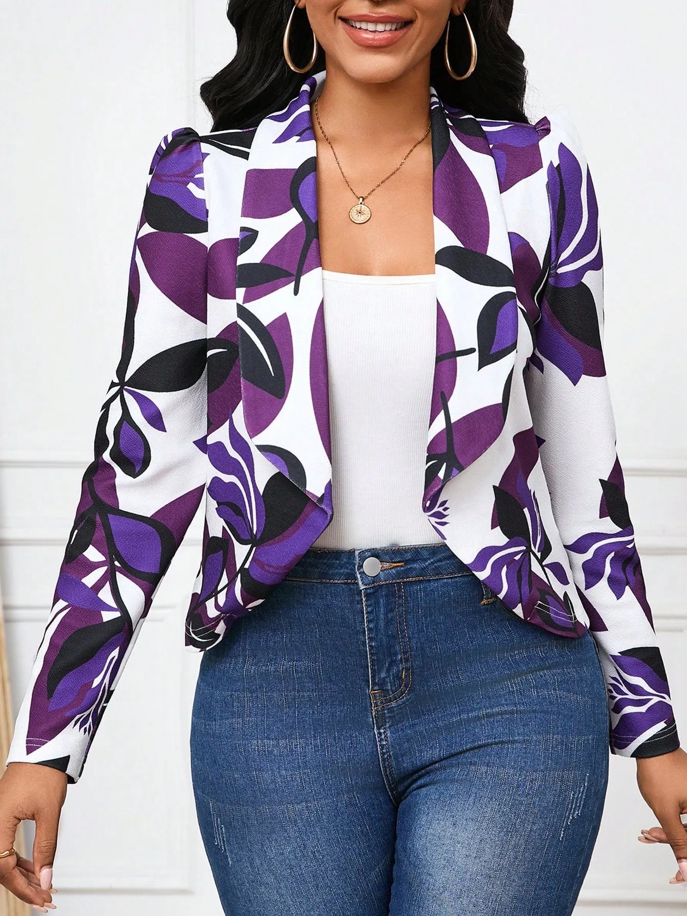 Blazer Blanco de Mujer con Estampado Morado