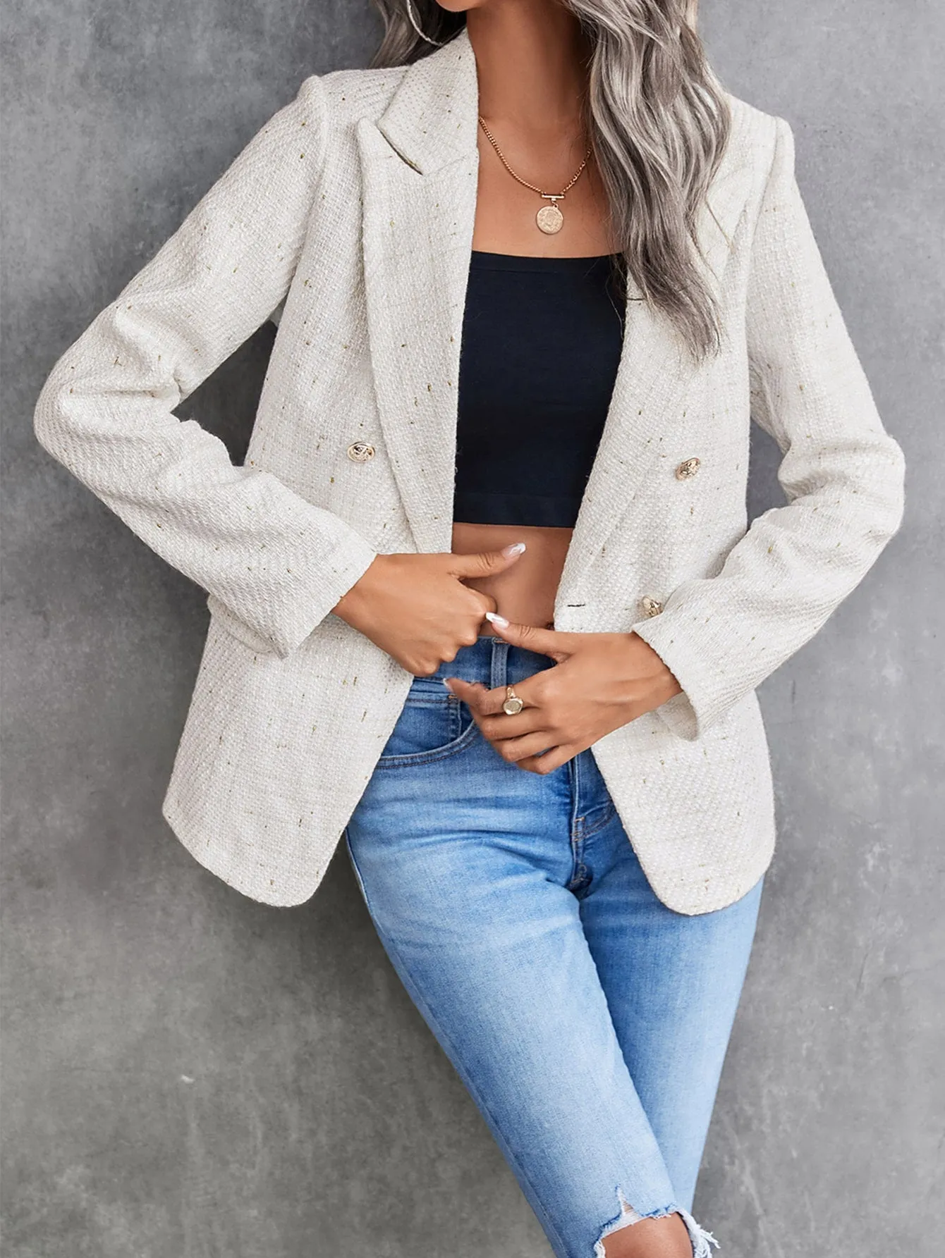 Blazer de Cuello con Solapa Doble Botonadura