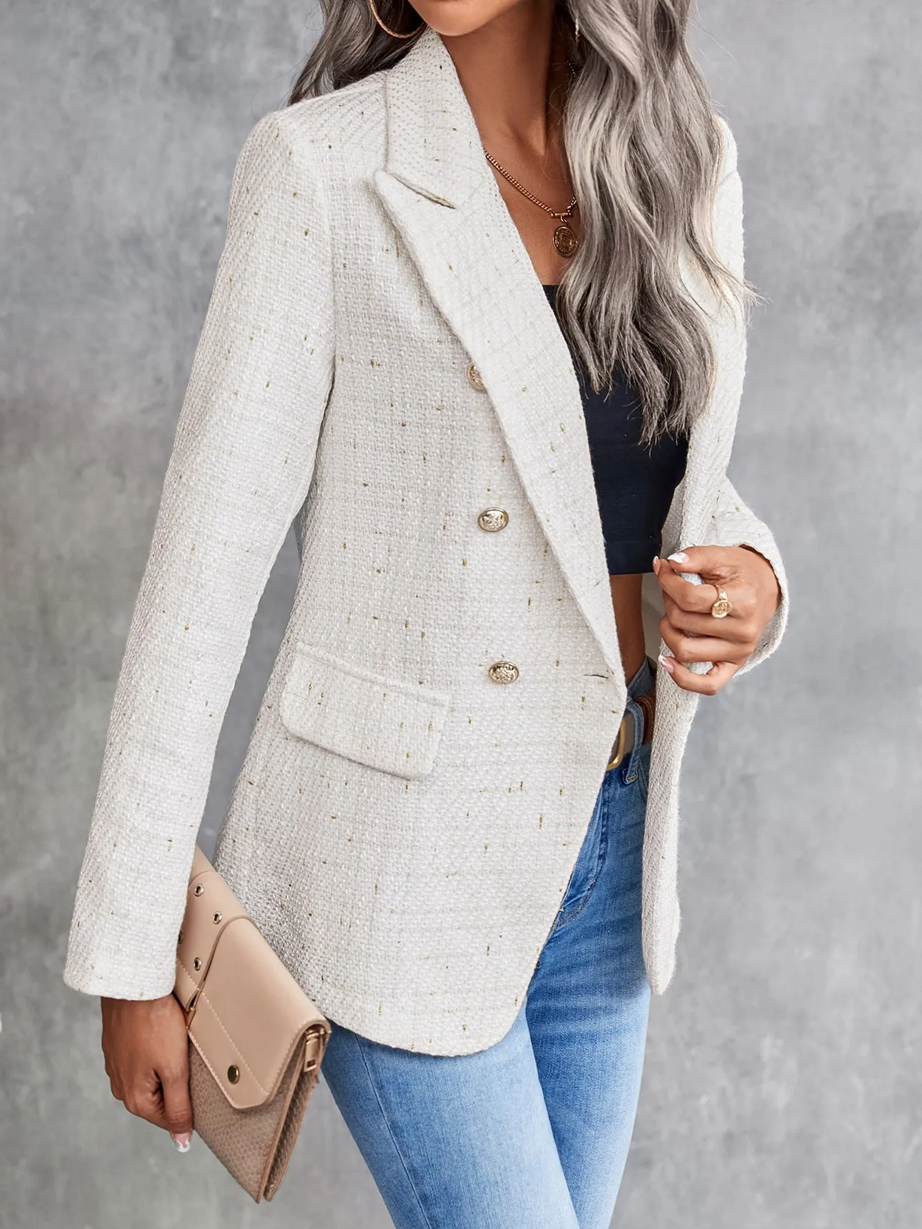Blazer de Cuello con Solapa Doble Botonadura