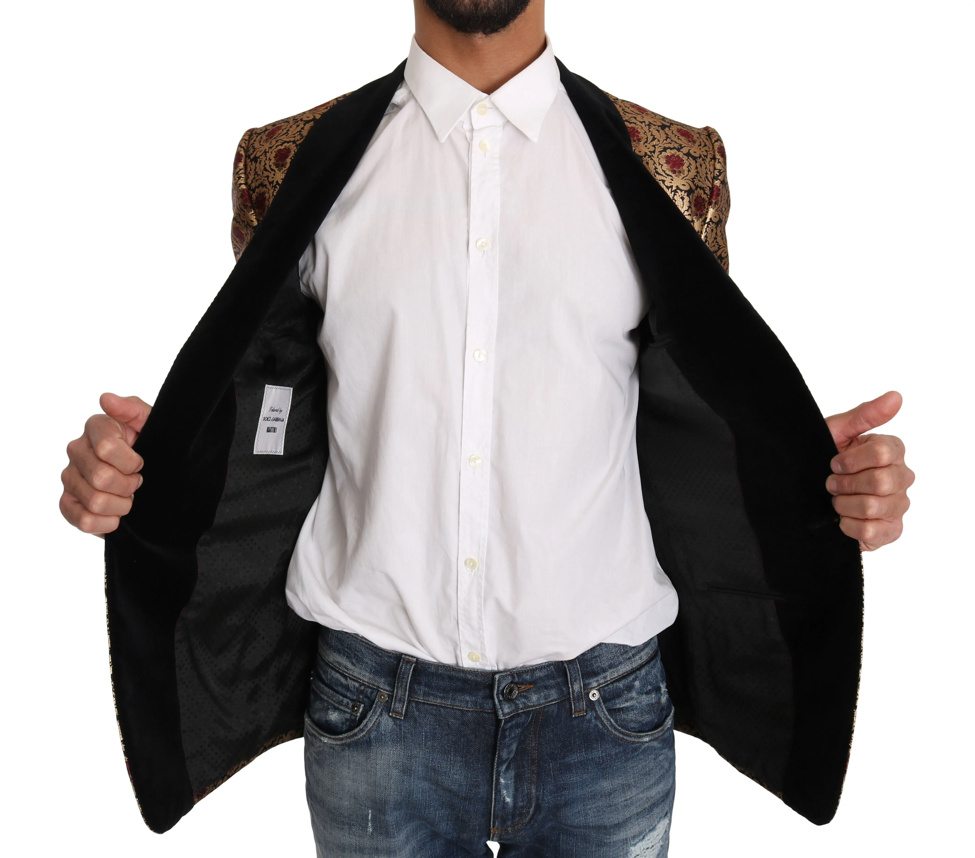 Blazer Gold Jacquard Floral Pattern Jacket