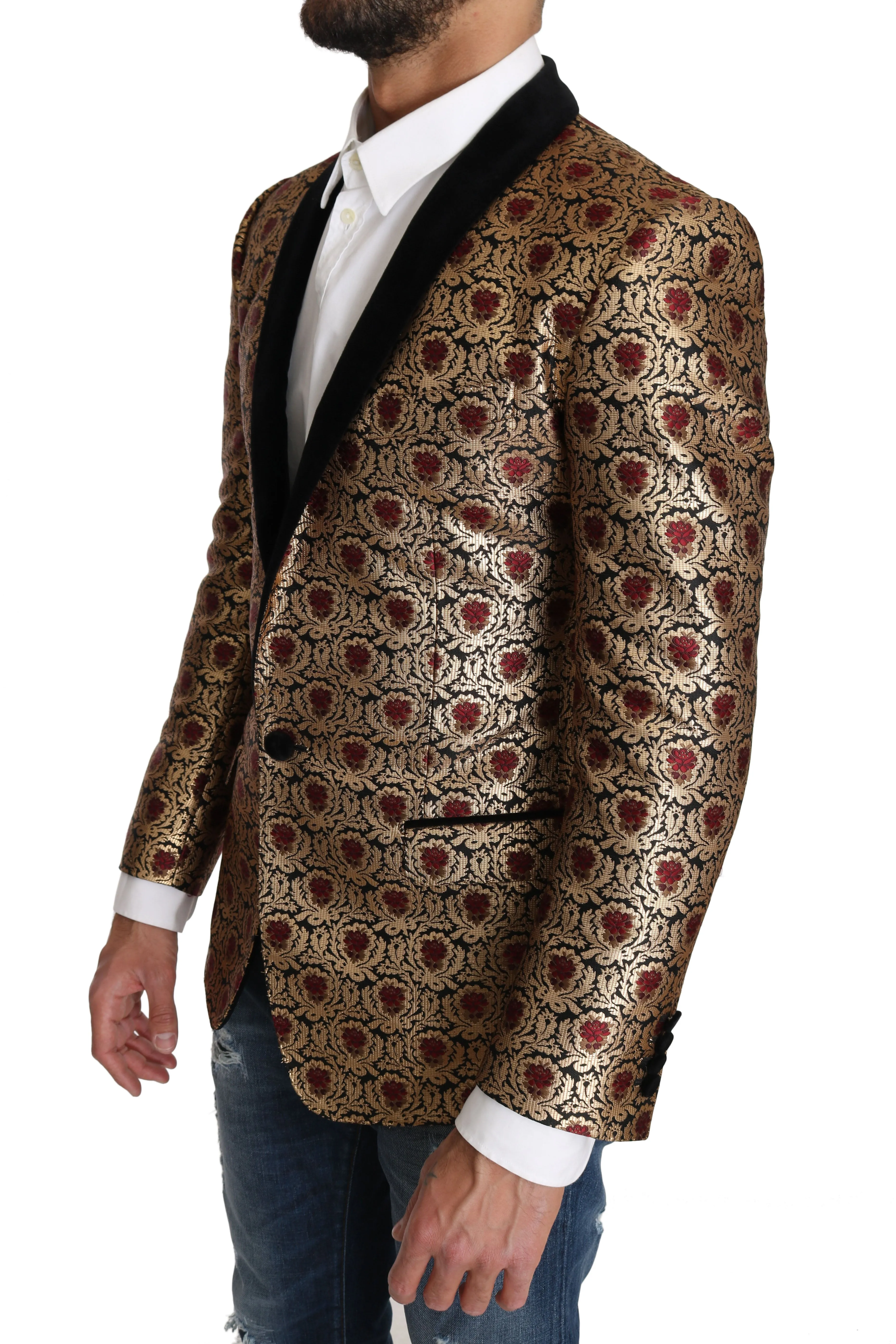 Blazer Gold Jacquard Floral Pattern Jacket
