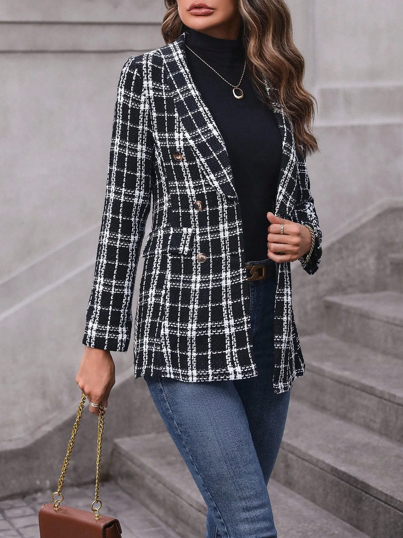 Blazer Raffinéa con patrón de cuadros - Cherry Vibes CR