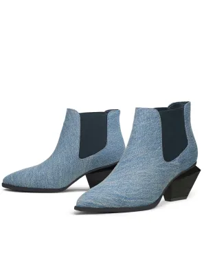Block Heel Denim Chelsea Boots