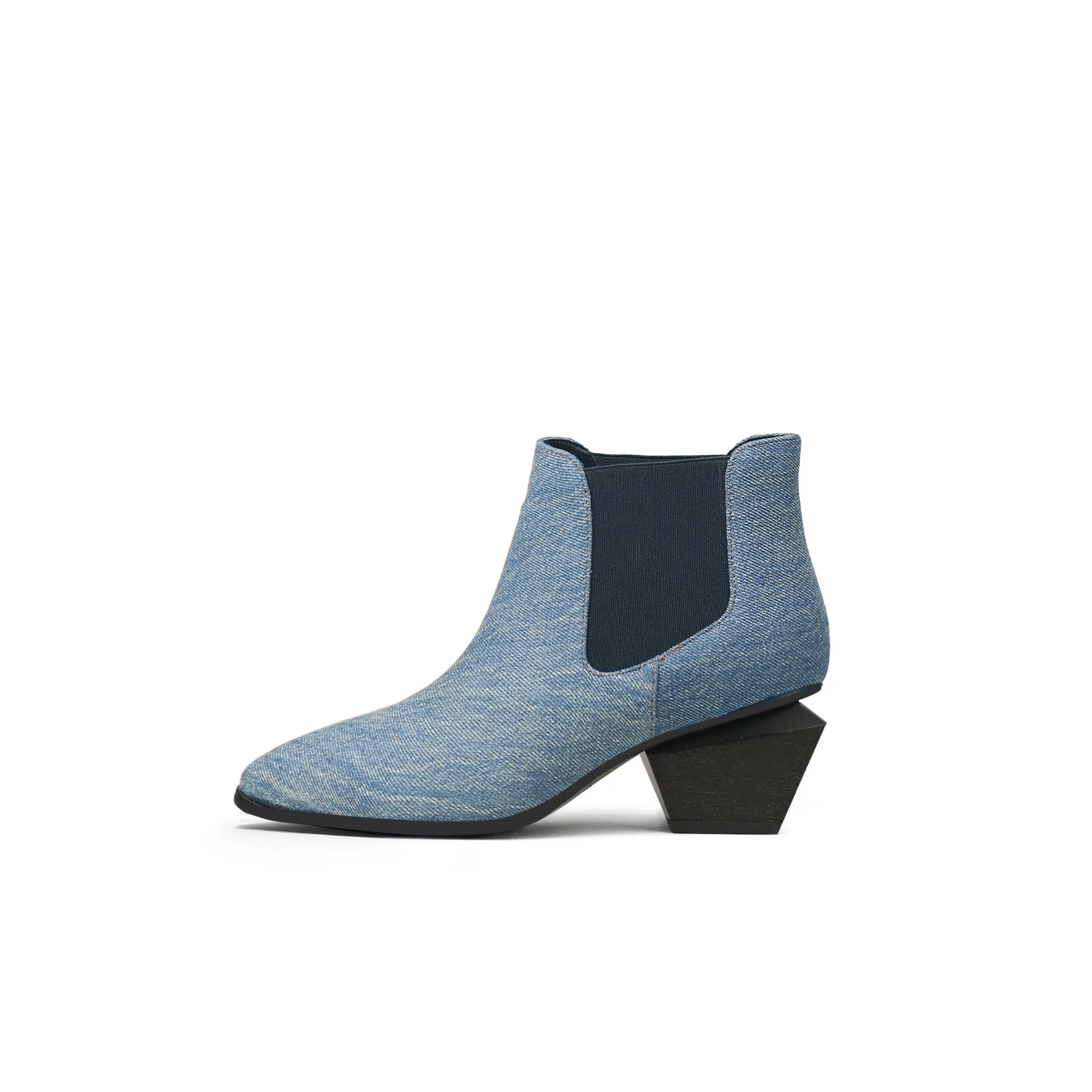 Block Heel Denim Chelsea Boots