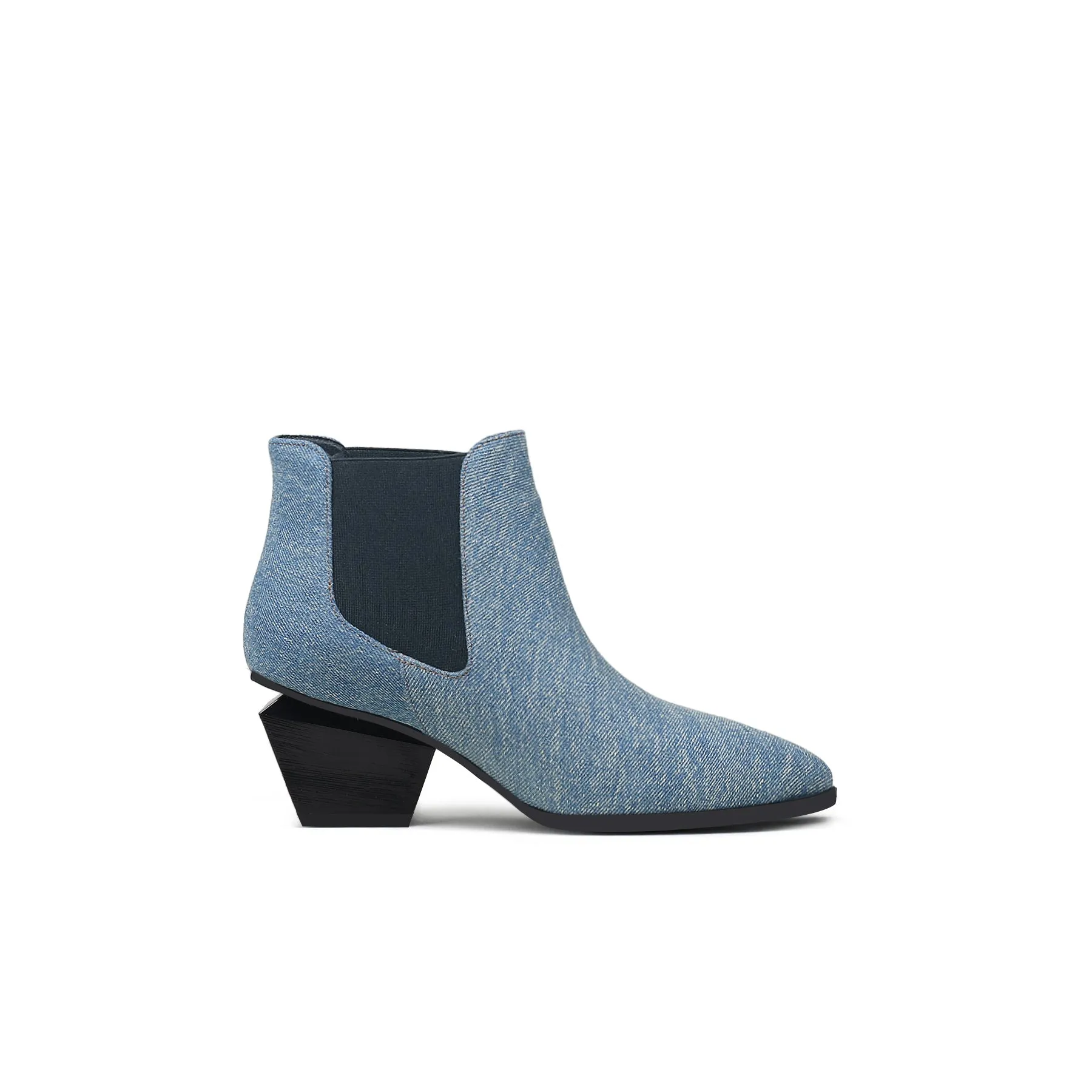 Block Heel Denim Chelsea Boots