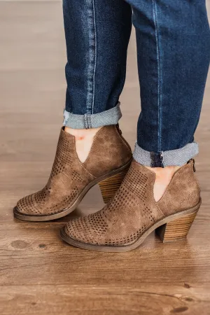 Blowfish Lassoh Booties- Taupe Prospector & Bronze Draped Micro Fiber