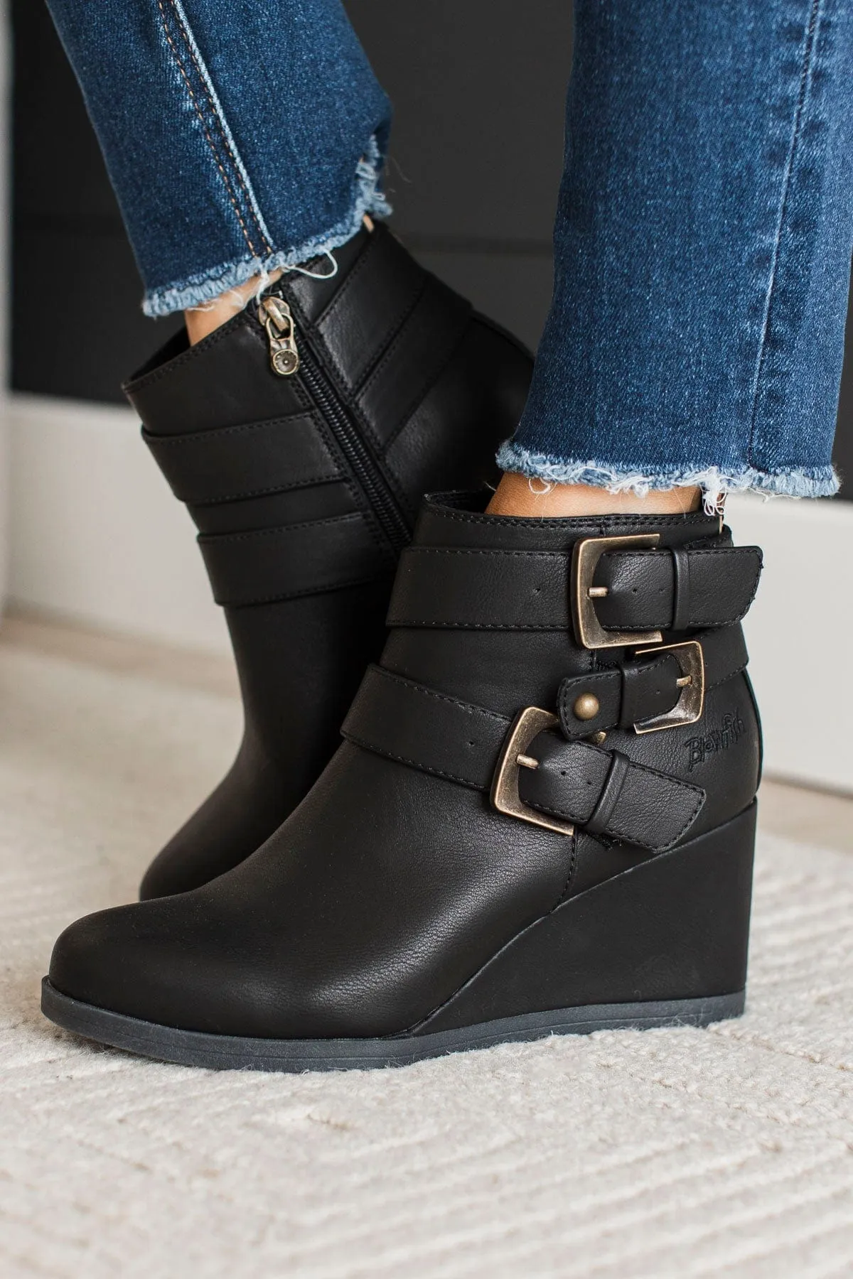 Blowfish Pomela Wedge Boots- Black Local Sheriff