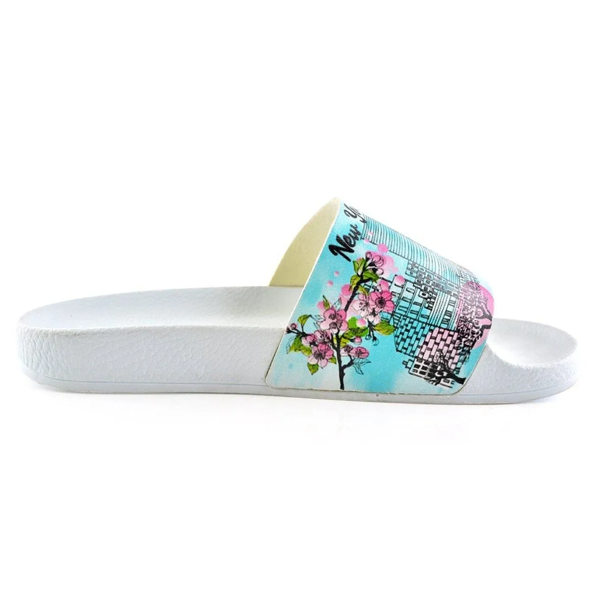 Blue and Colorful Tree Pattern and New York in Spring, Patterned Sandal - CAP119