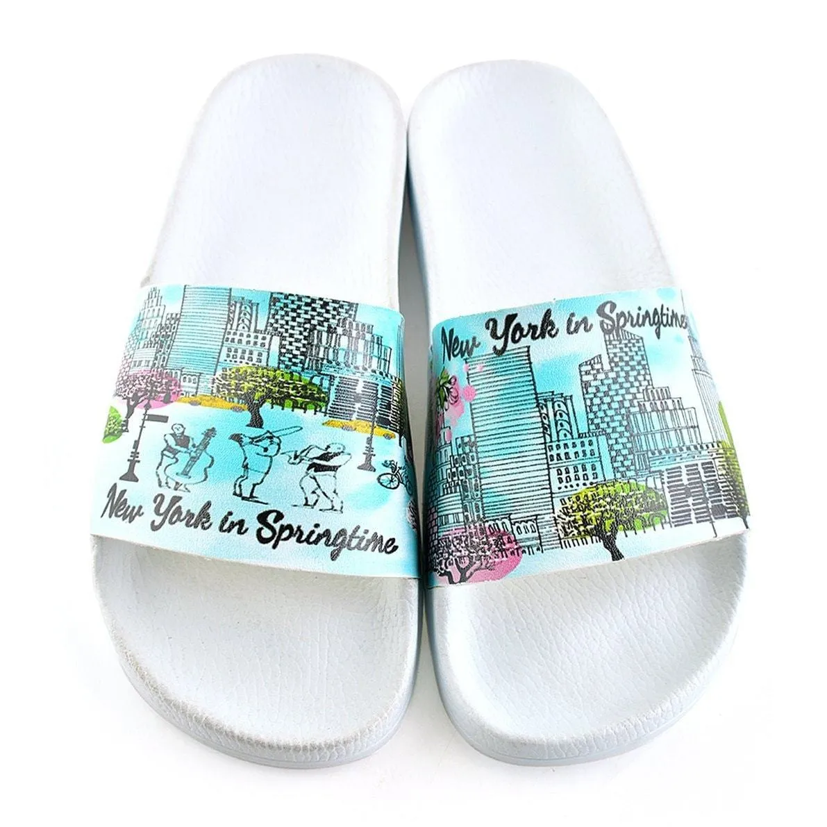 Blue and Colorful Tree Pattern and New York in Spring, Patterned Sandal - CAP119