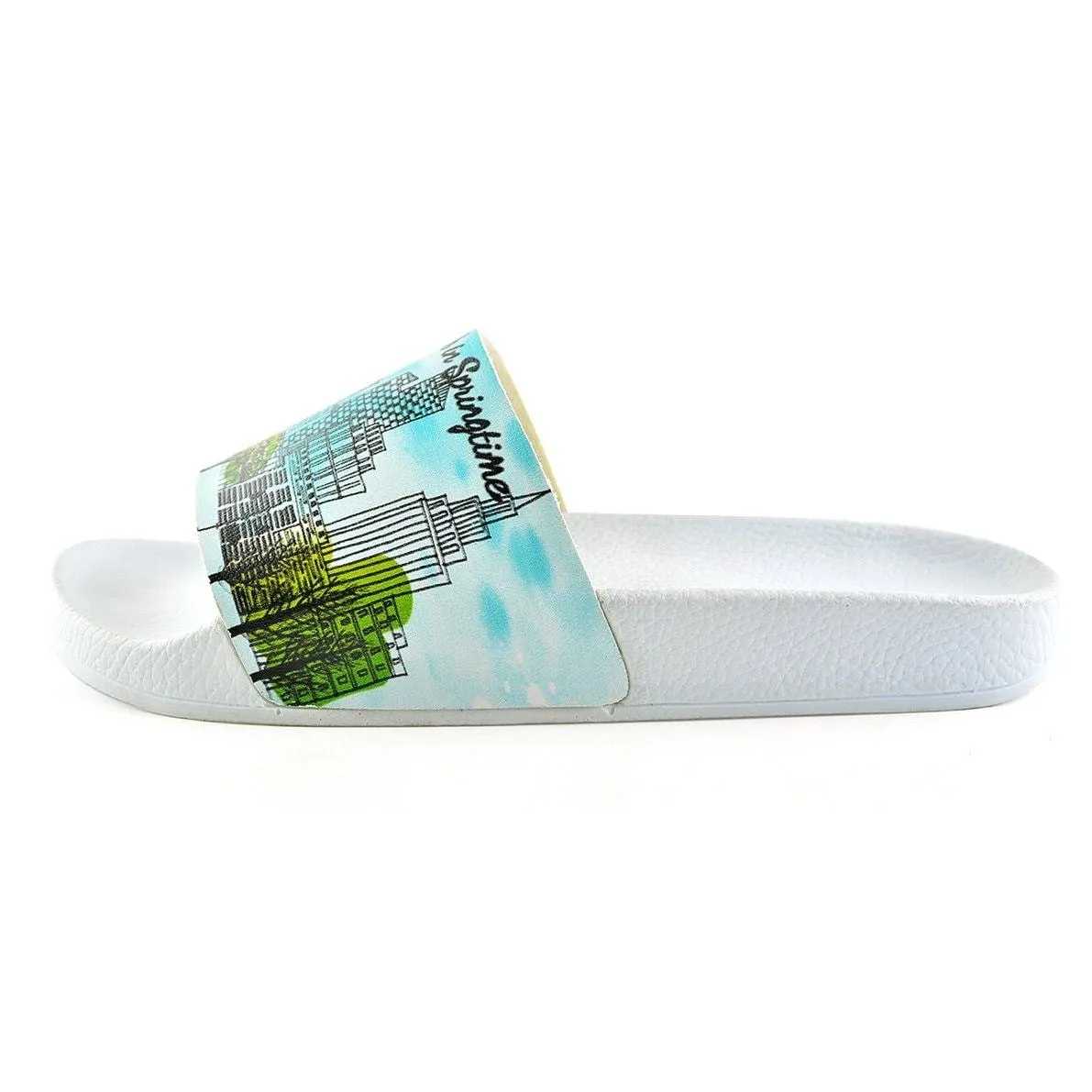 Blue and Colorful Tree Pattern and New York in Spring, Patterned Sandal - CAP119