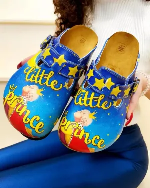 Blue and Yellow Colored, Moon and Star Patterned, Little Prince Patterned Clogs - WCAL324