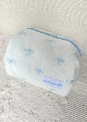 Blue Bows Small Embroidered Makeup Bag