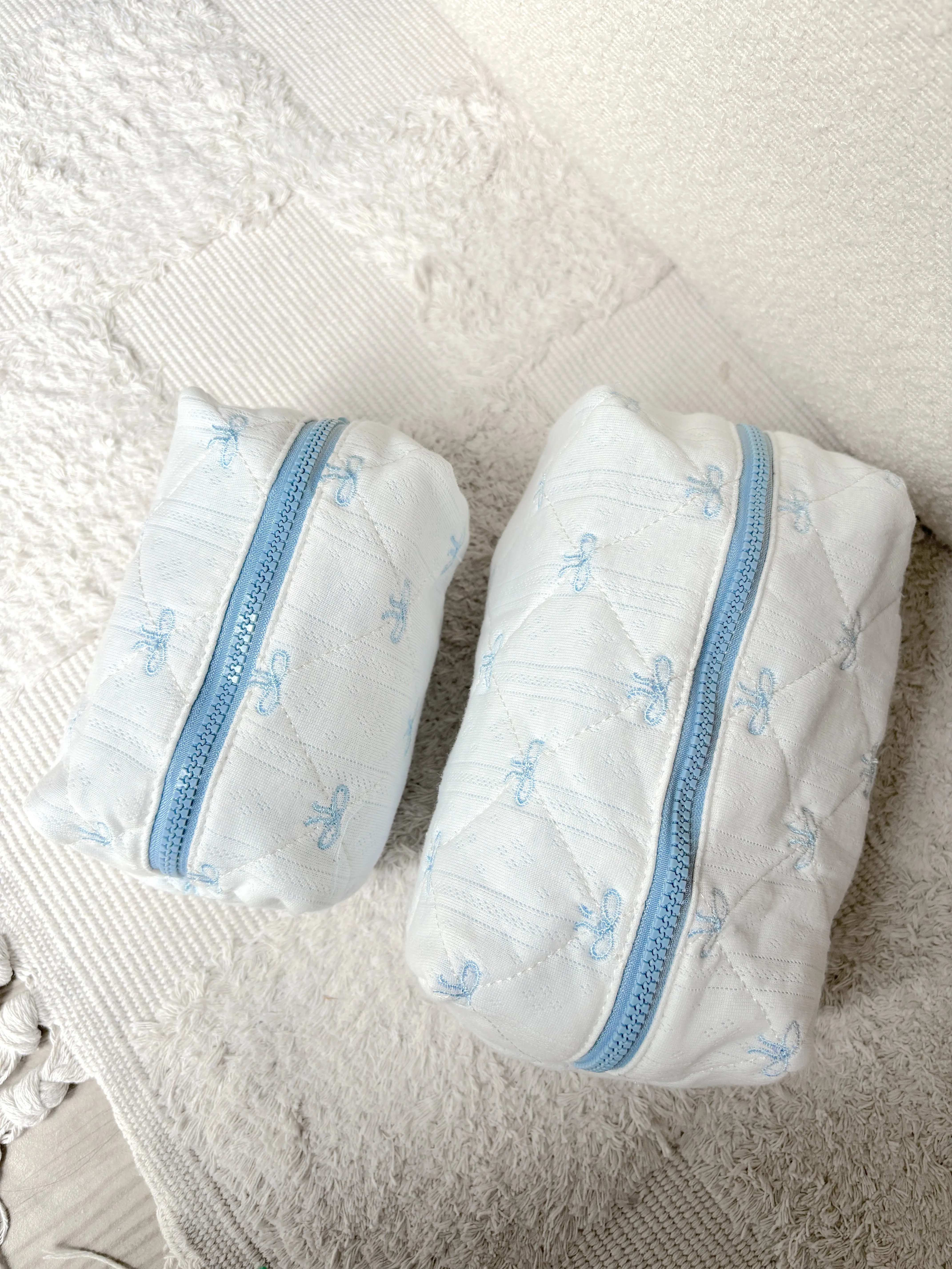 Blue Bows Small Embroidered Makeup Bag