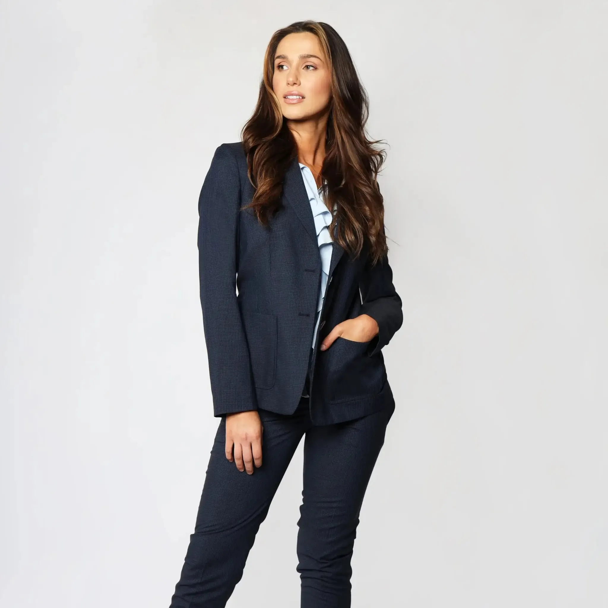 Blue Checked Italian Wool Women's Blazer