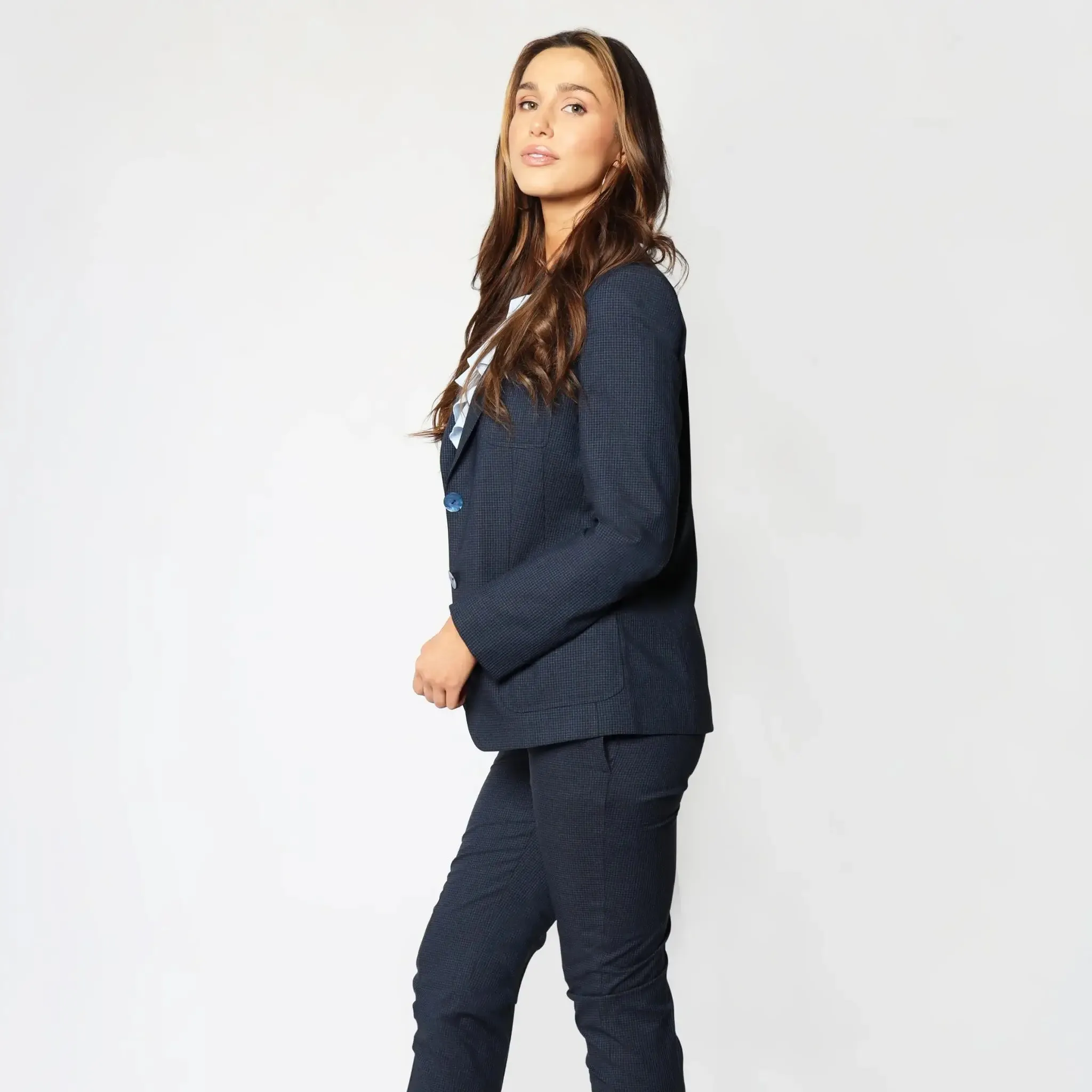 Blue Checked Italian Wool Women's Blazer