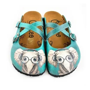 Blue Colored Pattern and Grey Elephant Patterned Clogs - WCAL140