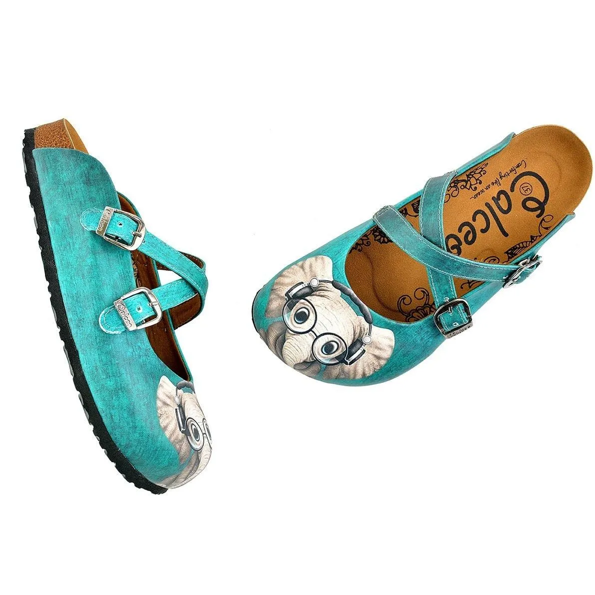 Blue Colored Pattern and Grey Elephant Patterned Clogs - WCAL140