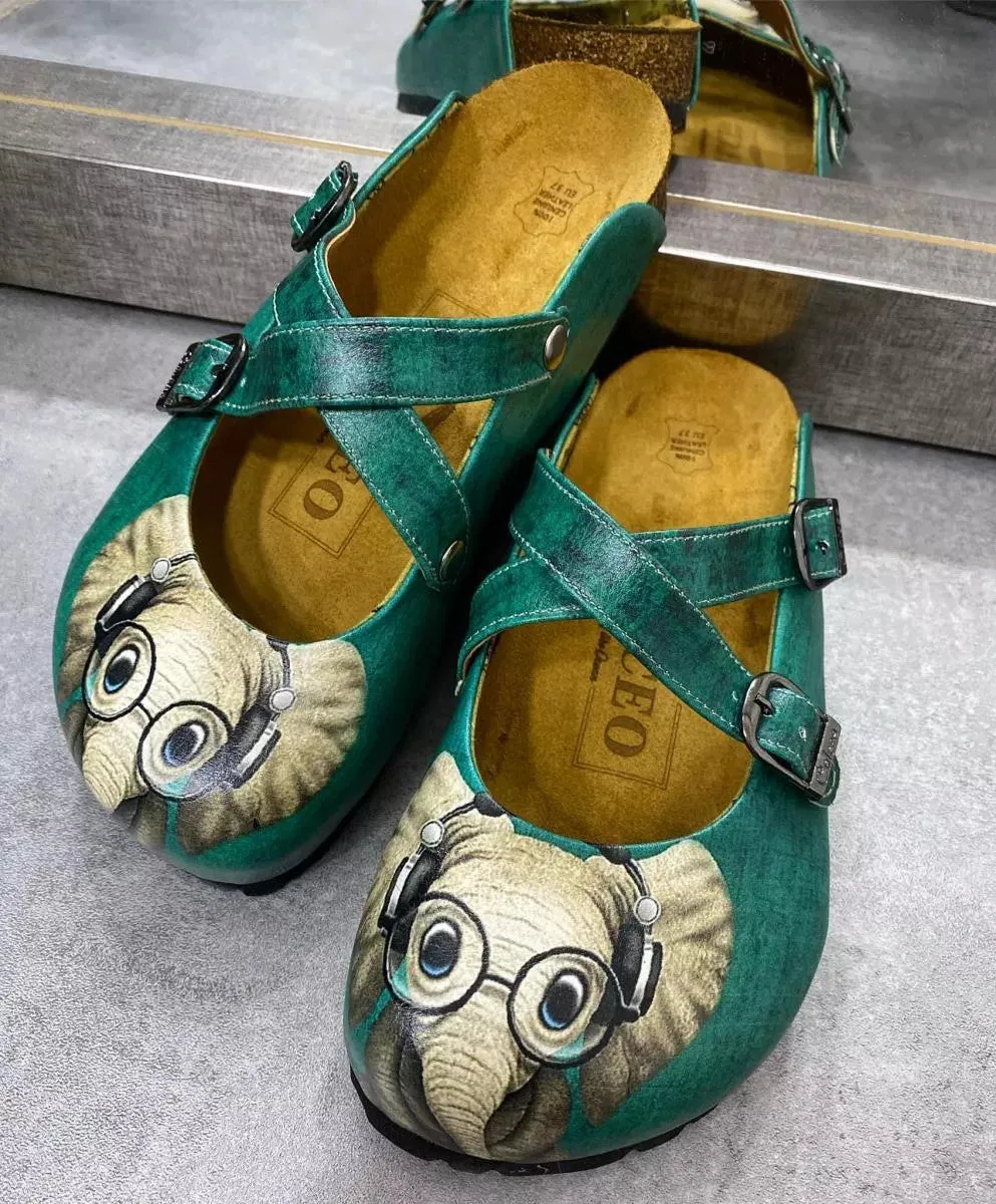 Blue Colored Pattern and Grey Elephant Patterned Clogs - WCAL140