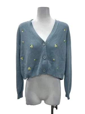 Blue Floral Knit Long Sleeve Cardigan LB