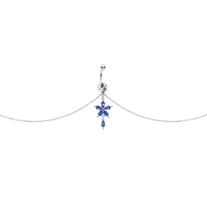 Blue Gem Tropic Flower Dangle Belly Ring Belly Chain