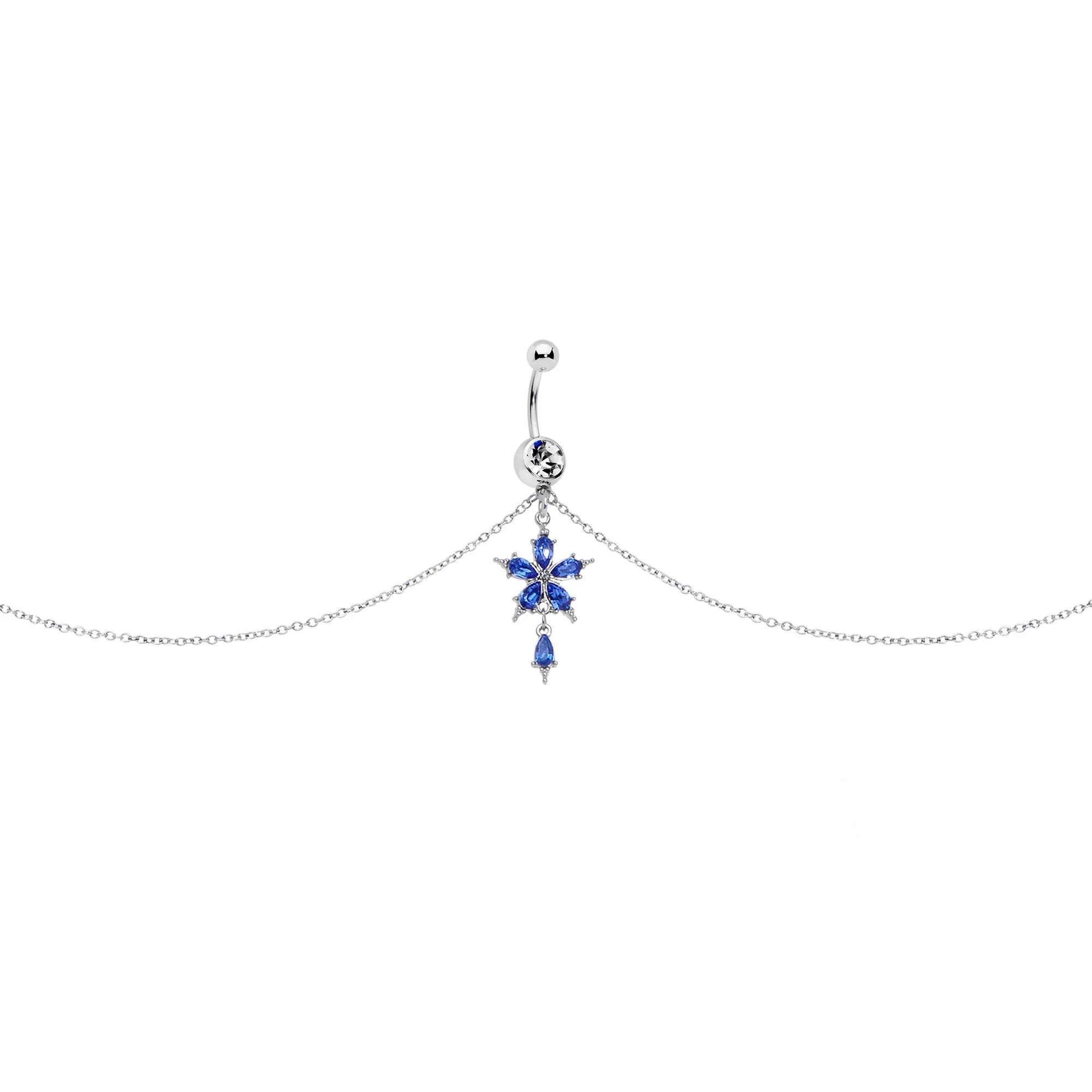 Blue Gem Tropic Flower Dangle Belly Ring Belly Chain