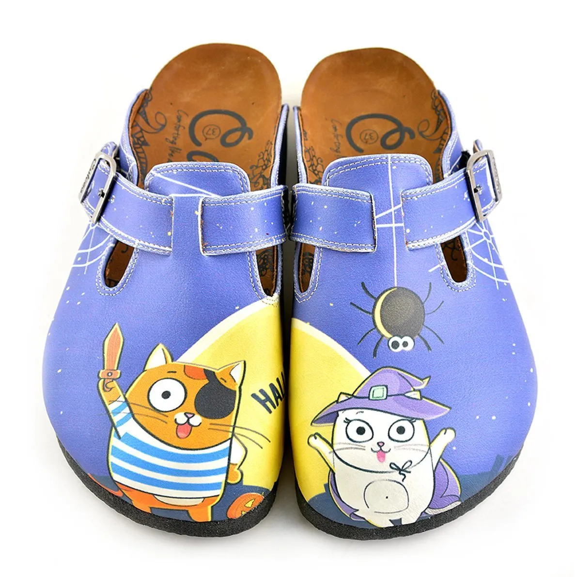 Blue Moon Light and Naughty Cat Patterned Clogs - WCAL352