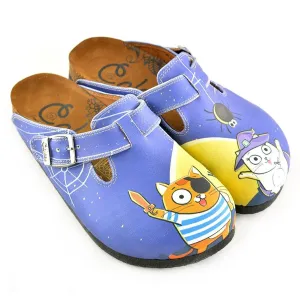 Blue Moon Light and Naughty Cat Patterned Clogs - WCAL352