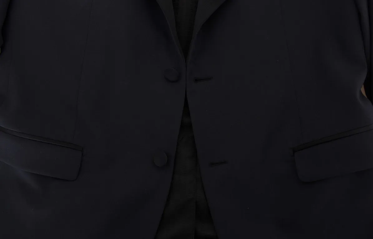 Blue Wool Silk Slim Fit Blazer Jacket
