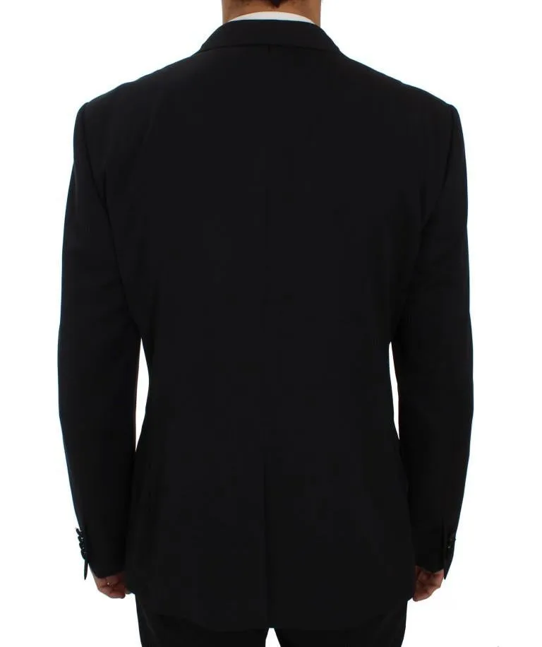 Blue Wool Silk Slim Fit Blazer Jacket