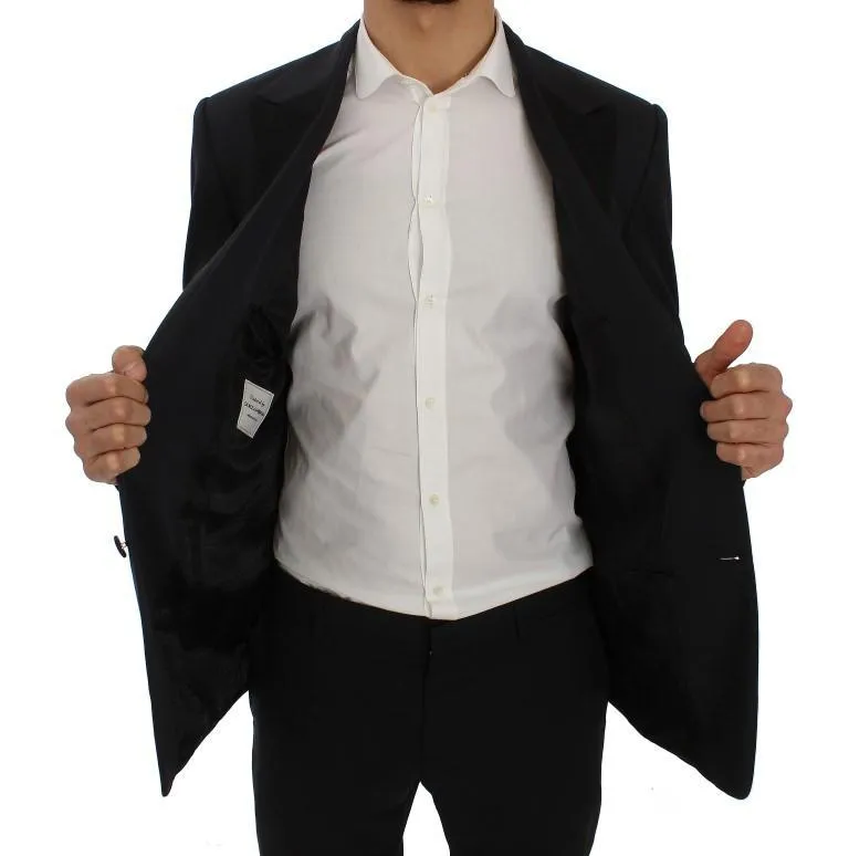 Blue Wool Silk Slim Fit Blazer Jacket