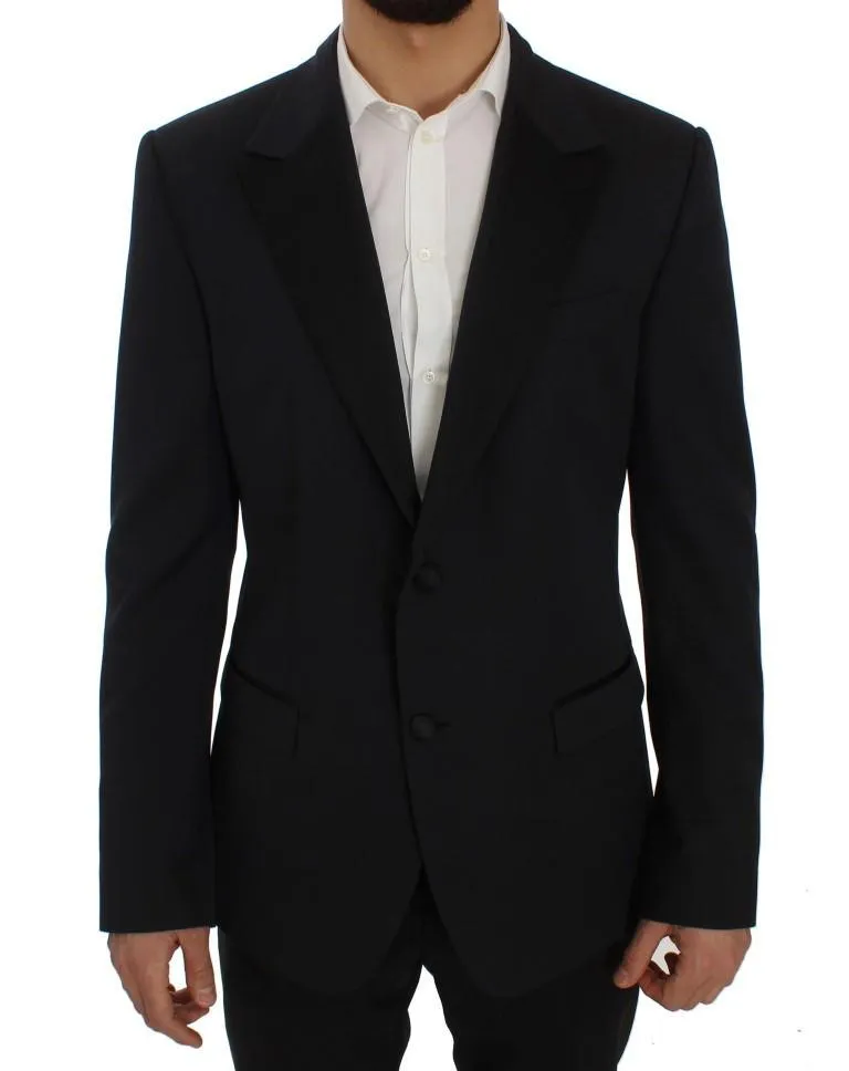 Blue Wool Silk Slim Fit Blazer Jacket