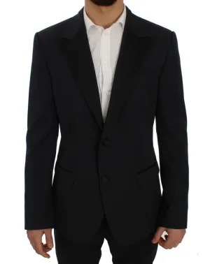 Blue Wool Silk Slim Fit Blazer Jacket