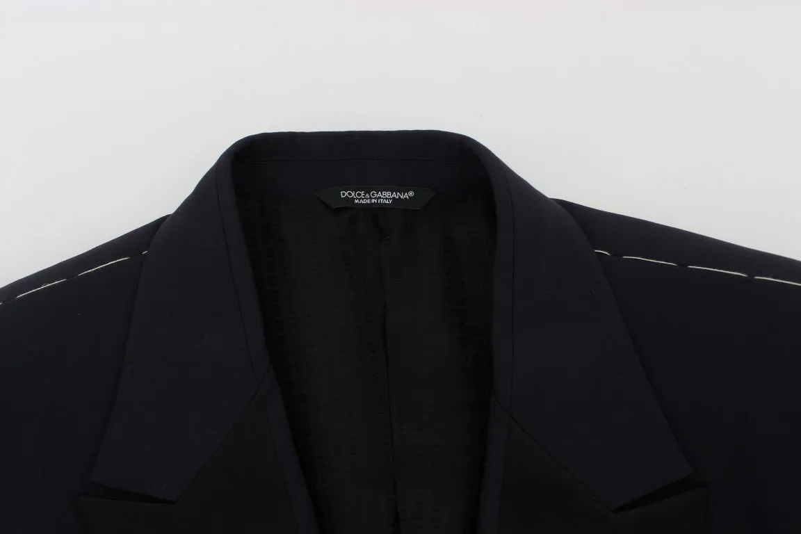 Blue Wool Silk Slim Fit Blazer Jacket
