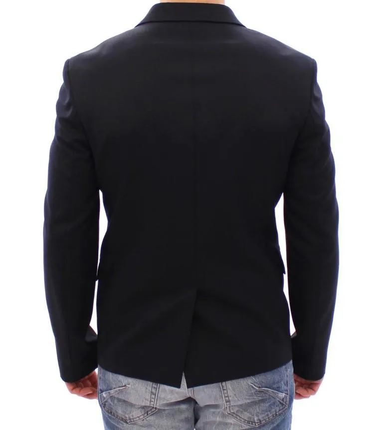 Blue wool two button blazer