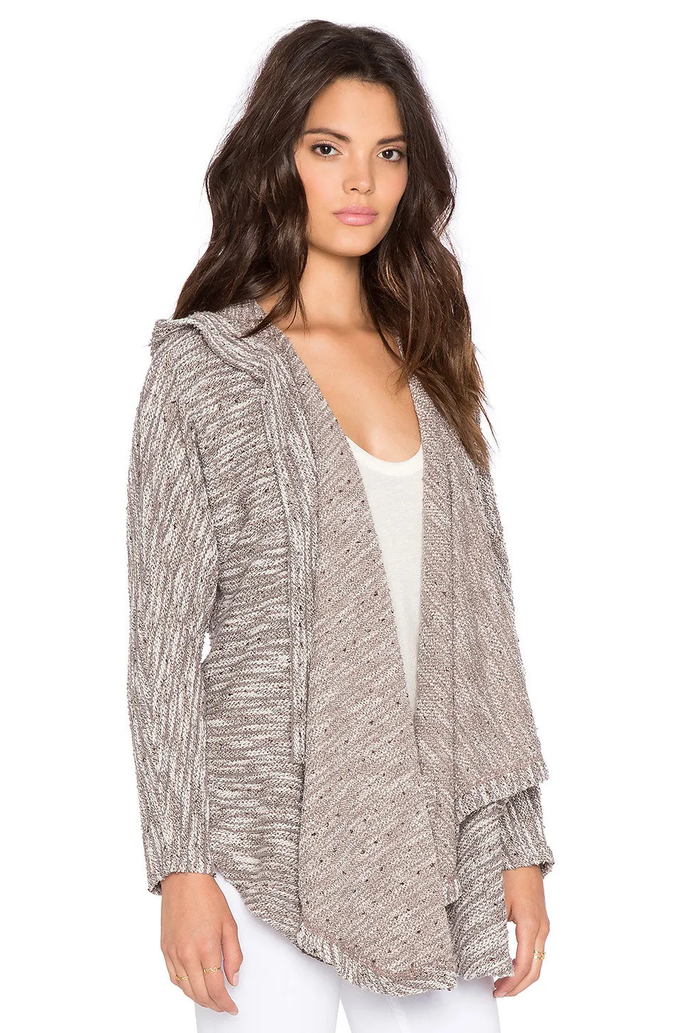 Bobi Boucle Hooded Open Front Cardigan | Tan | Sale