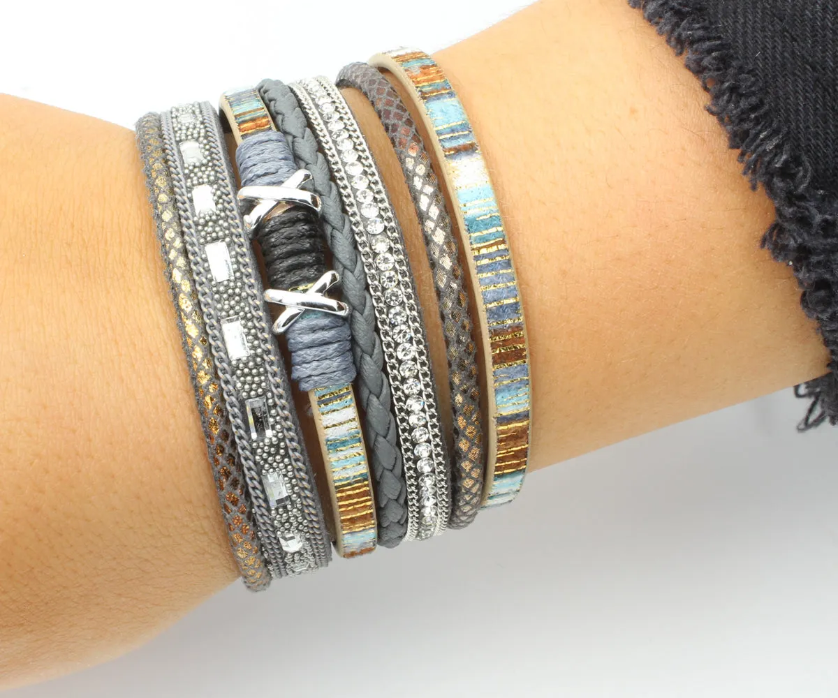 Boho Gray Multicolor Leather Bracelet