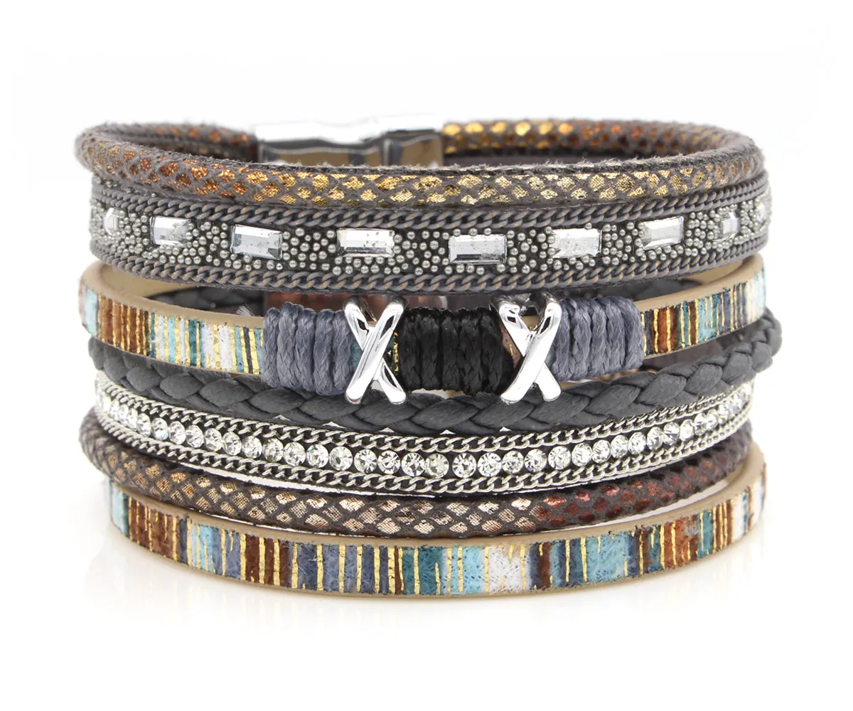 Boho Gray Multicolor Leather Bracelet